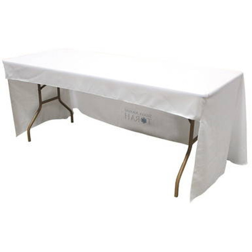 Back panel opening for chairs to be slid under without interfering with the table cover. Back panel opening for chairs to be slid under without interfering with the table cover.