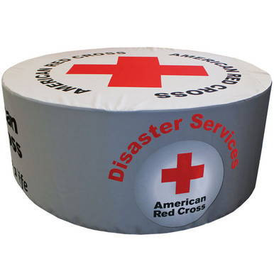 72'' x 29'' Round Table Cover, American Red Cross Disaster Services logo printed on the cover.