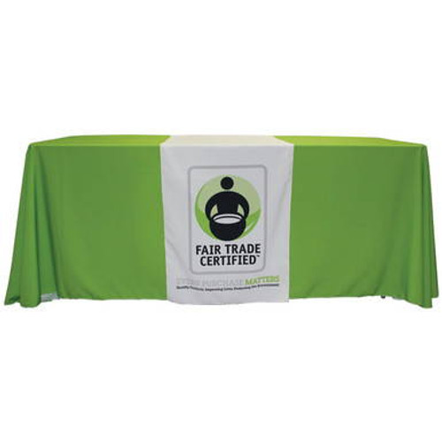 24\" x 72\" custom printed table runner made from woven polyester enhancing the table covers look. 24\" x 72\" custom printed table runner made from woven polyester enhancing the table covers look.
