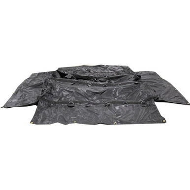 6' x 6' x 6' Coil Tarp, Black heavy-duty coil tarp spread out flat for covering large objects or areas.