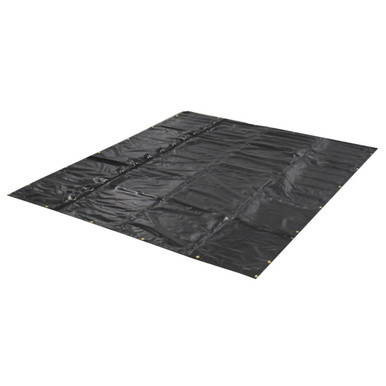 10' x 12' Smoke Tarp, black waterproof tarp laid flat showing reinforced edges and grommets for outdoor covering and protection.