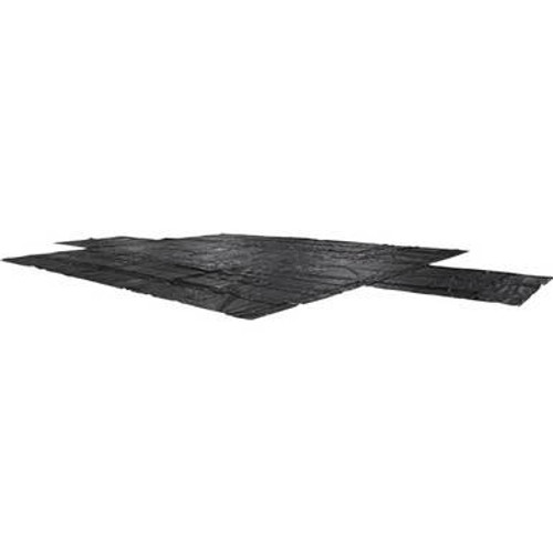 Tarp laid out on floor dimensions 24\'W x 27\' L, and 8\' x 8\' flaps. Tarp laid out on floor dimensions 24\'W x 27\' L, and 8\' x 8\' flaps.