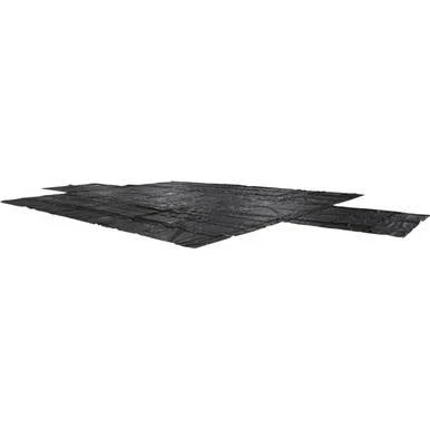 24' x 30' Lumber Tarp, 2 Flap, black heavy-duty tarp spread out on ground for woodworking or construction project coverage.