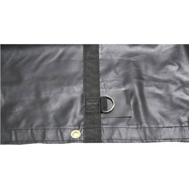 24' x 18' Lumber Tarp, 1 Flap, close-up of durable waterproof tarp with metal grommet and flap for secure covering