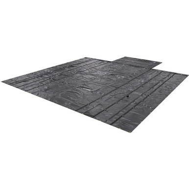 16' x 27' Steel Tarp with 1 Flap, black industrial protective sheet for covering and shielding surfaces.