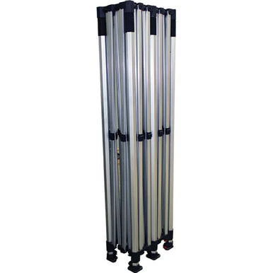 10'x20' Aluminum Folding Frame, folded aluminum frame panels stacked together with black joints and adjustable feet for stability.