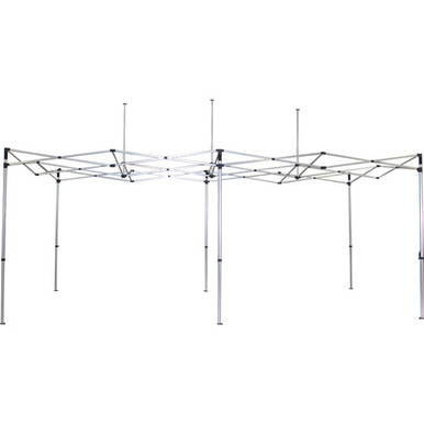 10'x20' Aluminum Folding Frame, image showing a collapsible outdoor canopy tent with metal framing and extendable legs.