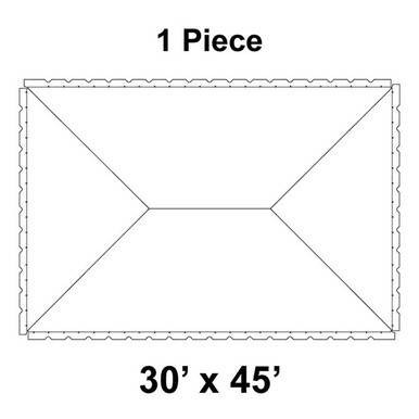 30' x 45' Classic Pole Tent, 1 Piece, 16 oz. Ratchet Top, Solid White, showing a large rectangular outdoor party tent with reinforced edges and a sturdy ratchet top design.