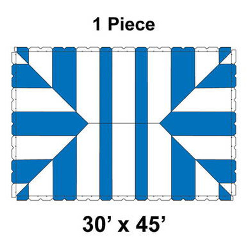 30' x 45' Classic Pole Tent, 1 Piece, 16 oz. Ratchet Top, White and Blue 30' x 45' Classic Pole Tent, 1 Piece, 16 oz. Ratchet Top, White and Blue
