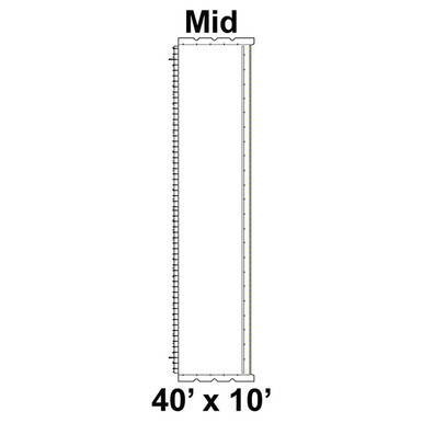 40' x 10' Classic Frame Tent Mid, 16 oz. Ratchet Top, Solid White, diagram of the tent's frame and structure.