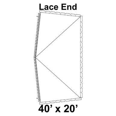 40' x 20' Classic Frame Tent Lace End, 16 oz. Ratchet Top, Solid White, image showing the diagram of the lace end of the tent with measurements and structural details.