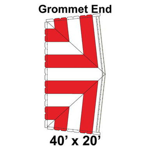 40' x 20' Classic Pole Tent Grommet End, 16 oz. Ratchet Top, White and Red