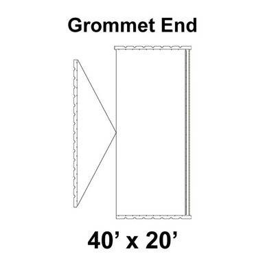 40' x 20' Gable Frame Tent Grommet End, 16 oz. Ratchet Top, Solid White, with detailed diagram of grommet end and measurements.