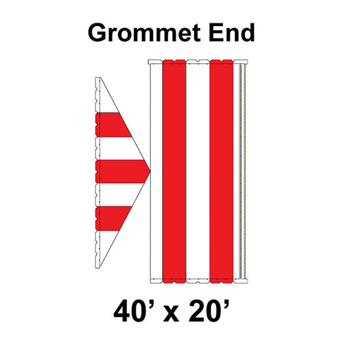 40' x 20' Gable Frame Tent Grommet End, 16 oz. Ratchet Top, White and Red