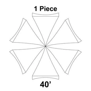 40' White Hexagon Pinnacle Series Cross Cable Tent, schematic diagram of the tent's fabric pattern and structure.