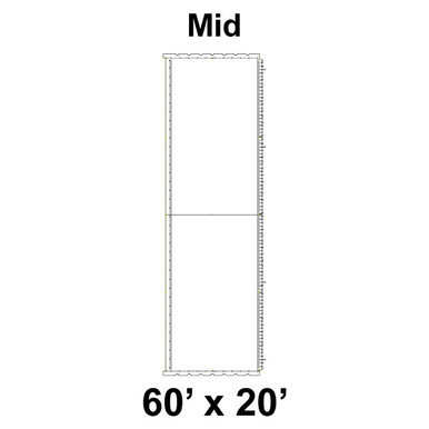 60' x 20' Classic Pole Tent Mid, 16 oz. Ratchet Top, Solid White, product image showing the dimensions and structure of the large outdoor event tent.