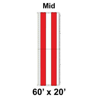 60' x 20' Classic Pole Tent Mid, 16 oz. Ratchet Top, White and Red, with striped pattern and measurements, ideal for outdoor events.