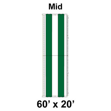 60' x 20' Classic Pole Tent Mid, 16 oz. Ratchet Top, White and Forest Green, image of a large event tent with labeled dimensions and color pattern.
