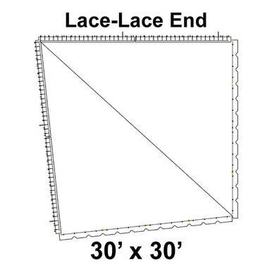 60' Classic Pole Tent End Section, 16 oz. Ratchet Top, Solid White, 30' x 30' Lace Lace, product image showing a square tent end section with a lace edge design.
