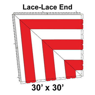 60' Classic Pole Tent End Section 1 of 4, 16 oz. Ratchet Top, White and Red, lace-lace design for outdoor events.
