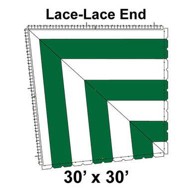 60' Classic Pole Tent End Section 1 of 4, 16 oz. Ratchet Top, White and Forest Green, for a 30'x30' Lace Lace tent, shown as a large fabric section with green and white panels for outdoor event shelter.