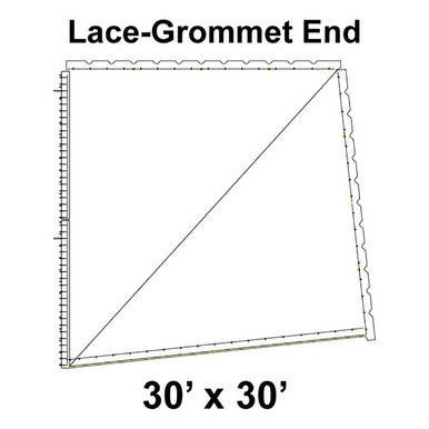 60' Classic Pole Tent End Section 2 of 4, 16 oz. Ratchet Top, Solid White, 30'x30' lace grommet end section for marquee or event tent, with detailed dimensions and grommet placement.