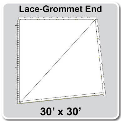 60' Classic Pole Tent End Section 2 of 4, 16 oz. Ratchet Top, Solid White, 30'x30'-Lace Grommet, front view of the tent end section with lace grommets along the edges for secure attachment.