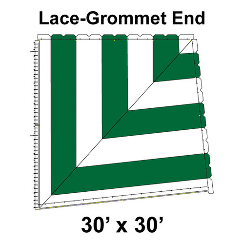 60' Classic Pole Tent End Section 2 of 4, 16 oz. Ratchet Top, White and Forest Green (30'x30'-Lace Grommet)