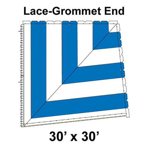 60' Classic Pole Tent End Section 2 of 4, 16 oz. Ratchet Top, White and Blue (30'x30'-Lace Grommet) 60' Classic Pole Tent End Section 2 of 4, 16 oz. Ratchet Top, White and Blue (30'x30'-Lace Grommet)