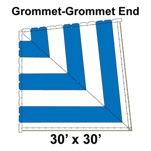 60' Classic Pole Tent End Section 3 of 4, 16 oz. Ratchet Top, White and Blue (30'x30'-Grommet Grommet)