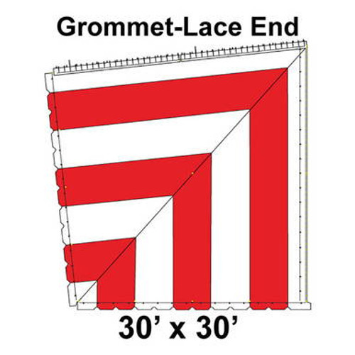 60' Classic Pole Tent End Section 4 of 4, 16 oz. Ratchet Top, White and Red (30'x30'-Grommet Lace)