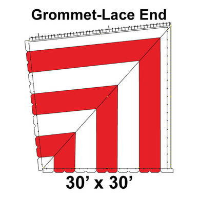 60' Classic Pole Tent End Section, 16 oz. Ratchet Top, White and Red, 30'x30' Grommet Lace with reinforced grommets, designed for outdoor event tent setup.