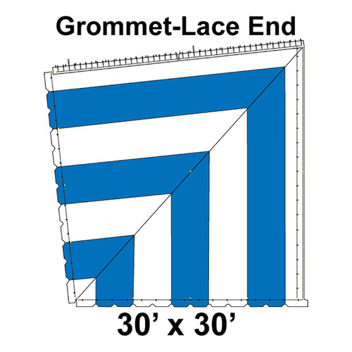 60' Classic Pole Tent End Section 4 of 4, 16 oz. Ratchet Top, White and Blue (30'x30'-Grommet Lace)