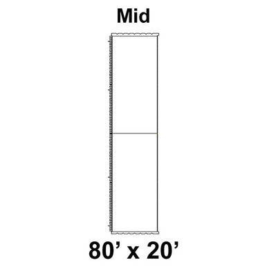 80' x 20' Classic Pole Tent Mid, 16 oz. Ratchet Top, Solid White, product diagram showing the side view with labeled dimensions.