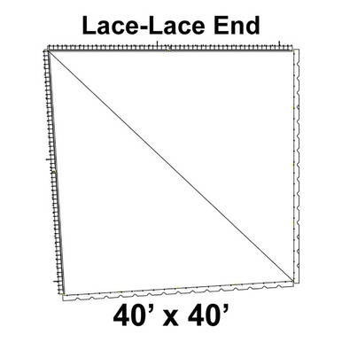 80' Classic Pole Tent End Section 1 of 4, 16 oz. Ratchet Top, Solid White, 40'x40' Lace Lace - Image showing a square tent end section with lace edges and supportive t framing.