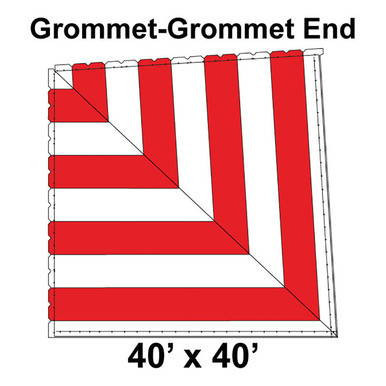 80' Classic Pole Tent End Section 3 of 4, 16 oz. Ratchet Top, White and Red, 40'x40' grommet grommet with corner section design and reinforced edges.
