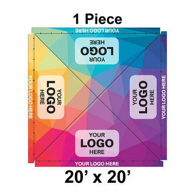 20' x 20' Classic Frame Tent, 1 Piece, Ratchet Top, Full Digital Print with customizable logos and vibrant color design.