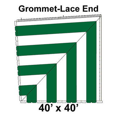 80' Classic Pole Tent End Section 4 of 4, 16 oz. Ratchet Top, White and Forest Green, grommet lace edge, outdoor event tent accessory with reinforced corners and durable fabric for tent setup.