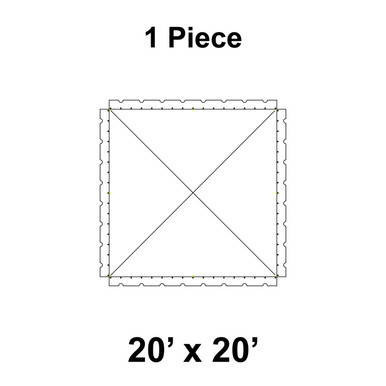 Presto Canopy Top 20' x 20' White Tent Top, diagram showing a square canopy top with dimensions 20 feet by 20 feet.