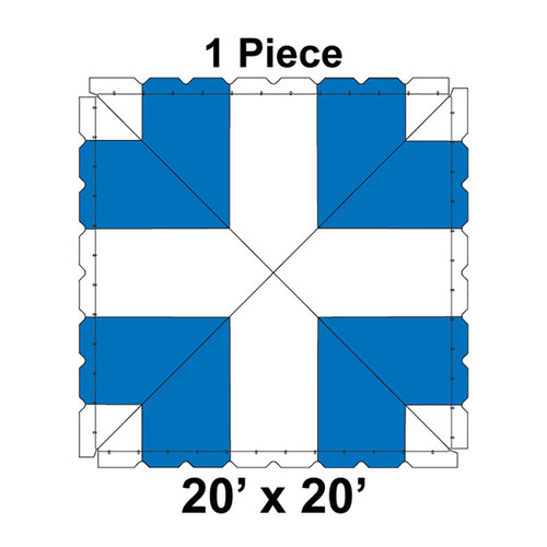 20' x 20' Classic Frame Tent, 1 Piece, 16 oz. Ratchet Top, White and Blue