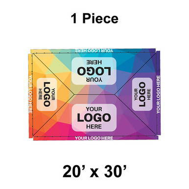 20' x 30' Classic Frame Tent, 1 Piece, 16 oz. Ratchet Top, Full Digital Print, showcasing customizable sidewalls with vibrant color design and space for logo placement.