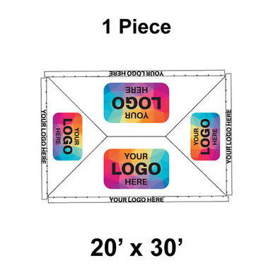 20' x 30' Classic Frame Tent, 1 Piece, 16 oz. Ratchet Top, Logo/Valance Print Only, with customizable logo panels on a durable outdoor canopy.