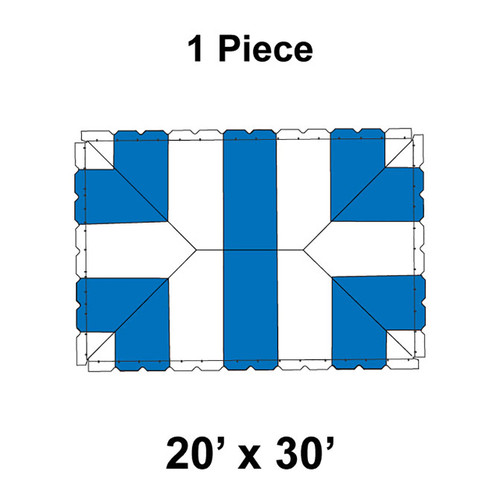 20' x 30' Classic Frame Tent, 1 Piece, 16 oz. Ratchet Top, White and Blue