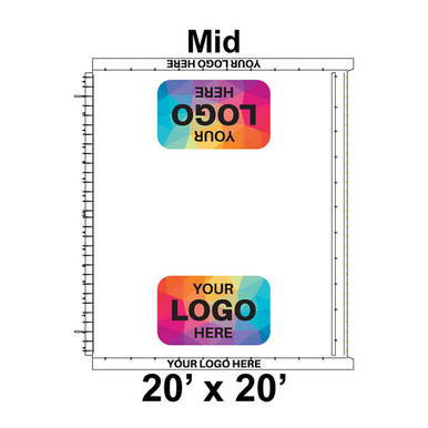 20' x 20' Classic Frame Tent Mid, Ratchet Top, Logo/Valance Digital Print Only, with customizable logo spaces on the valance and side panel.