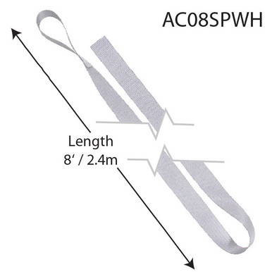8' White Strap w/ 6'' Loop, product image showing length and loop feature for lifting or securing purposes.
