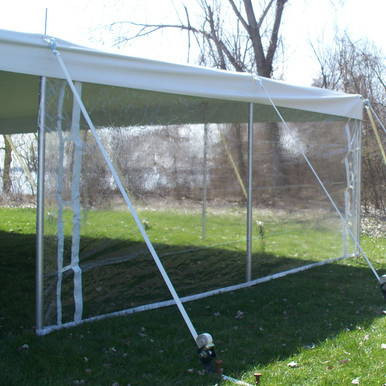 9' x 30' Clear Vinyl Sidewall, transparent sidewall for outdoor tents, made of durable clear vinyl material for weather protection and visibility.