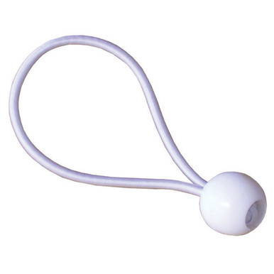 6 Inch White Ball Bungee Tie Downs, white elastic bungee cord with a ball at one end for securing items.
