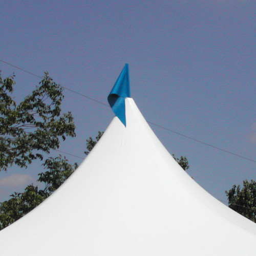 Blue 14 ounce vinyl pole flag made to slide over the tent pin.