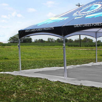 35' x 35' Polyester Drop Cloth, outdoor event canopy with protective drop cloth laid underneath on grassy field
