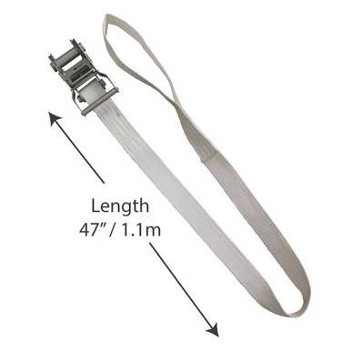 1.5''x47'' Ratchet Bottom, a long gray strap with a metal ratchet buckle for securing or tightening objects.